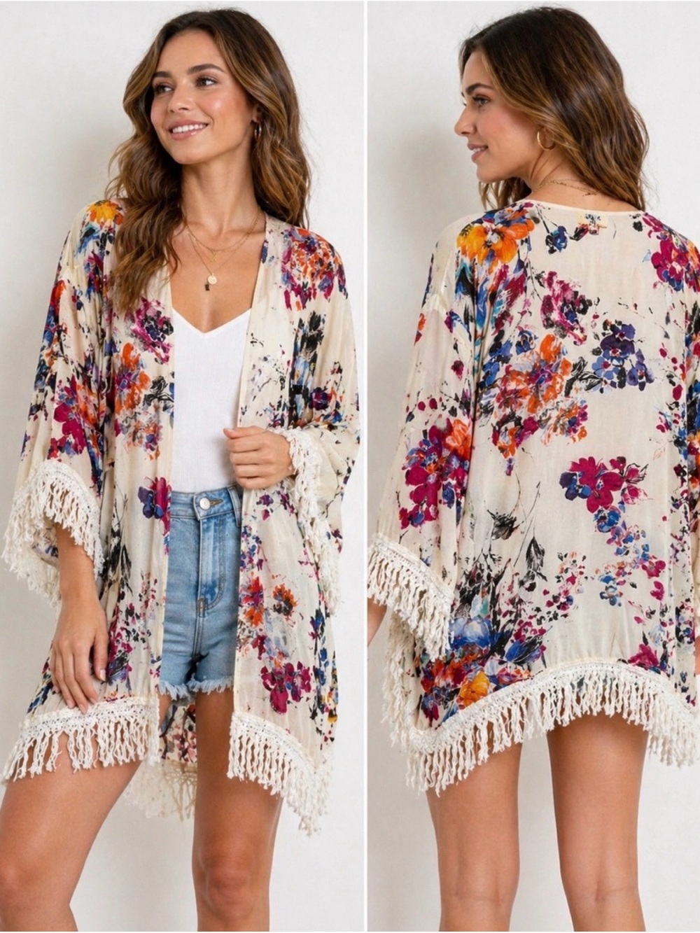 Umgee Floral Fringe Open Kimono